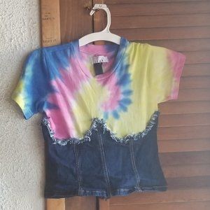 Thrill Jeans half tie die half denim tee size large